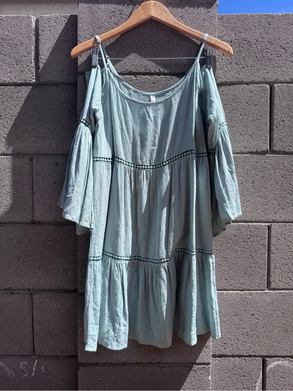 NEW Light Sage Green Boho Cold-Shoulder Tunic Dress